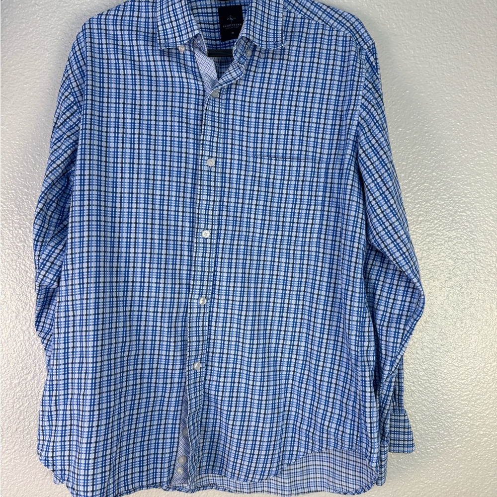 Tailorbyrd collection blue check button down oxford shirt